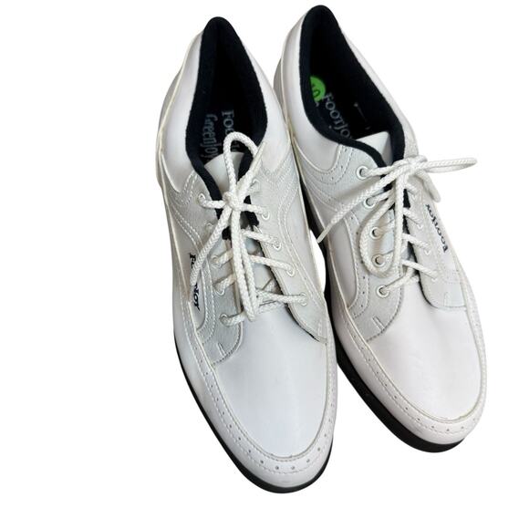Footjoy Womens Golf Shoes Size 8.5m Greenjoys Soft Spikes Logo Lace Up White - Picture 6 of 11